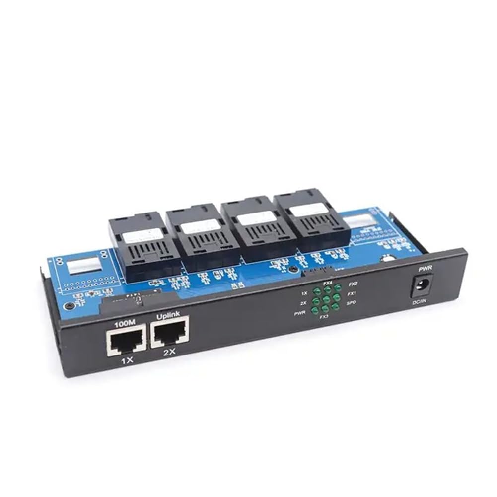 Fiber Optical Media Converter 10/100Mbps Single Mode 20Km 4 SC-Port 2 RJ45 Fiber Switch External Power Supply EU Plug