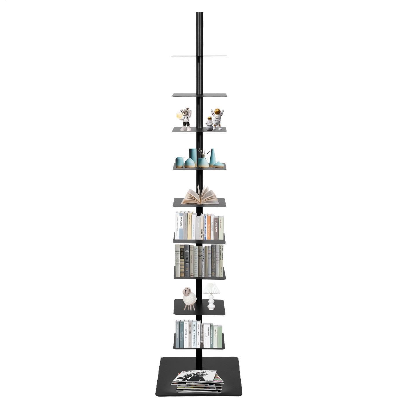 Generico Libreria Verticale | Libreria A Torre In Metallo Antiscivolo | Rack a per Angolo con 9 Ripiani per Risparmio Spazio per Libri Decorazioni e Piccole Piante