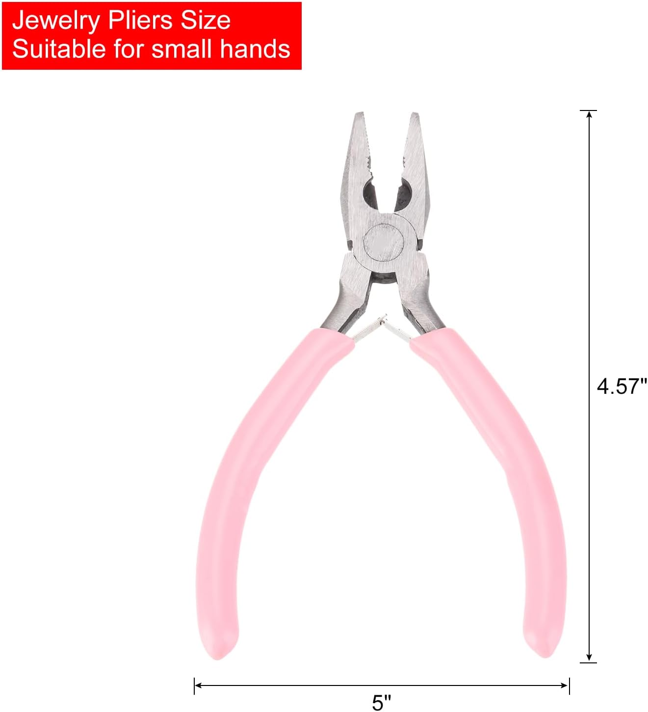 HARFINGTON Pliers 5" Mini Combination Pliers with Wire Cutter & Non-slip PVC Handle Serrated Jaw Micro for Beading Tool Hobby Craft, Pink - Image 2