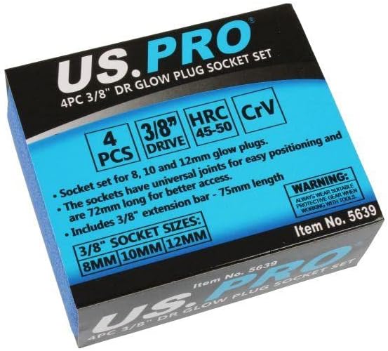 US PRO Tools 3pc Glow Plug Deep UJ Socket Set 8mm 10mm 12mm 3/8" Drive 5639