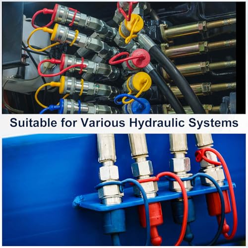 Image of HARFINGTON 2Sets 3 /8 Hydraulic Hose Dust Cap and Plug Kit, ISO-A Male Dust Cap & Female Plug Cover Quick Disconnects Air Coupler Cover Port Plug Fittings with Retention Ring, Red /Blue