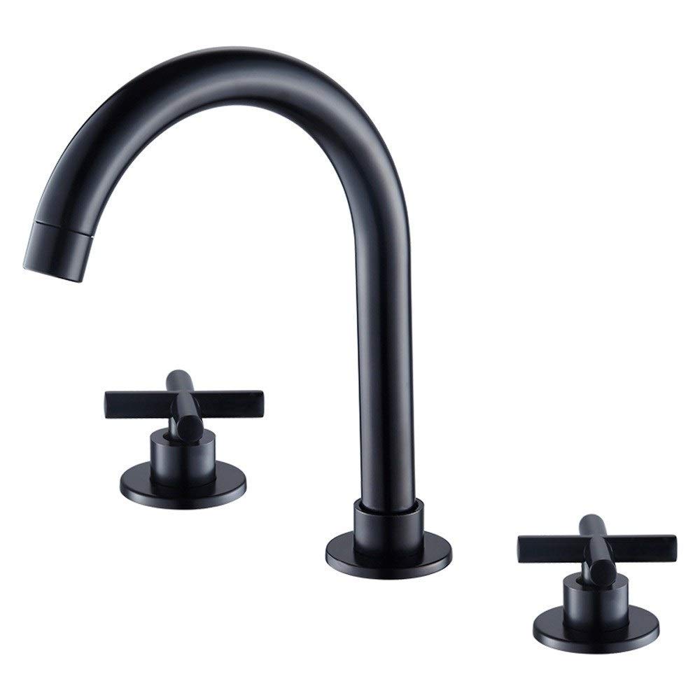 Rubinetto europeo in ottone a doppia maniglia, rubinetto dell'acqua retrò touch con 3 fori resistente alla corrosione, finitura nera, perfetto per la decorazione moderna della cucina e del bagno
