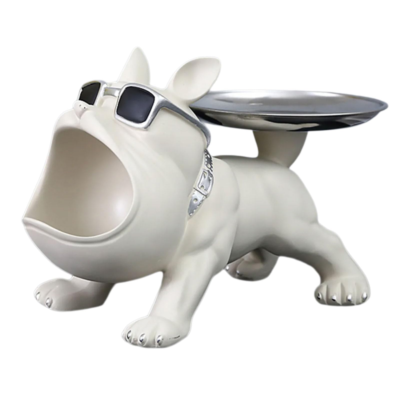 Jazuaiao Entryway Storage Tray Creative Big Mouthed Dog Shaped Resin and Iron Plate Holder for Desk Organization Creative Dog Organizing Statue