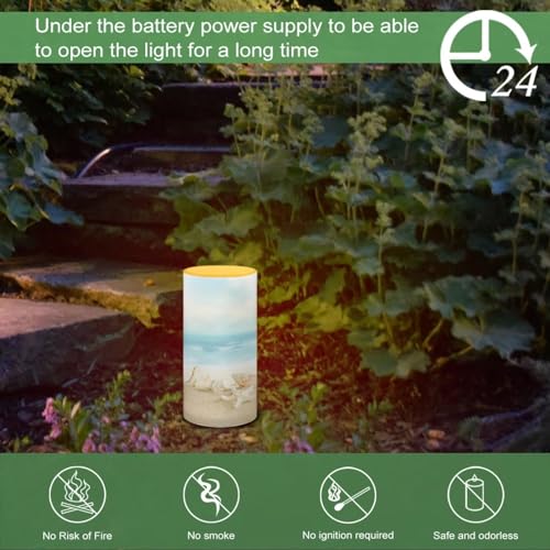 Image of Flameless LED Candles Battery Operated Candles with Remote Control Timer Flickering Effect Pillar Candle Coastal Beach Theme Home Bathroom Indoor Decoration, Beach Starfish Conch