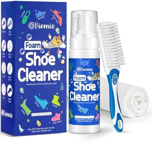 Viomis Shoe Cleaner, 6.76oz Professional Foam Sneaker cleaning kit with Brush & Microfiber Towel - Instant Stain Remover for Suede, White Shoes, Leather, Canvas, Mesh, Tennis & Golf Shoes