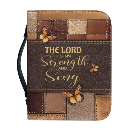 Portable Bible Cover Bag Large Study Bible Carrying Case for Women Men, The Lord Is My Strength And My Song, Bible Bag Organizer with Handle & Zipper 2XL