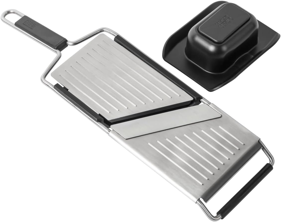 Kuhn Rikon Essential Mandoline Slicer – Adjustable Stainless Steel Blade for Vegetables & Fruit – Non-Slip Base, Safety Hand Guard Included