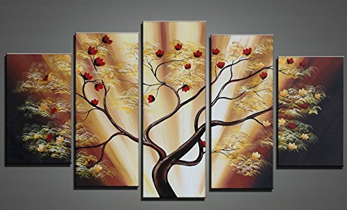 Designart Handpainted - Fruitful Tree 5 piece Landscape Oil