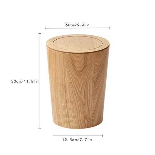 Miniatura 2 de Basurero redondo de madera con tapa, papelera de madera natural de estilo japonés, cubo de basura de madera con tapa oscilante, para baños, tocador,