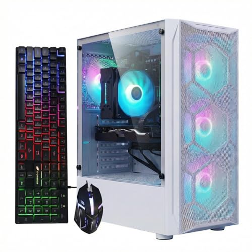STGAubron Gaming PC Desktop Computer Intel Xeon E5 2.5G up to 3.3GHz Radeon RX 590 8G 32GB RAM 1TB SSD WiFi BT 5.0 RGB Fan x4 Windows 11 Home White