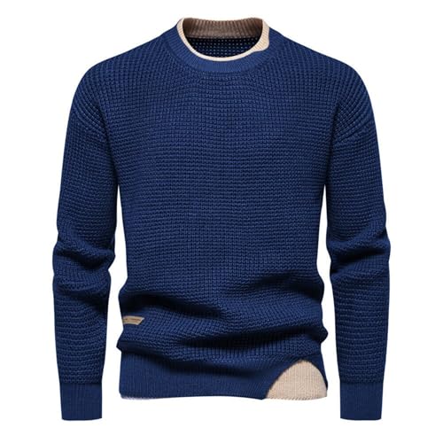 Men's Round Neck Sweater Pullover Warm Thermal Knitted Sweater Long Sleeve Casual Pullover