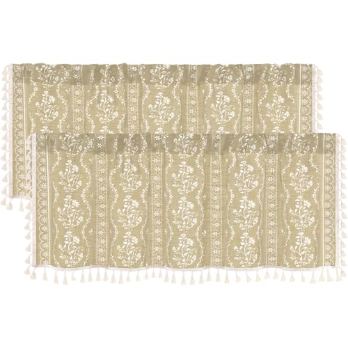 Image of Yinhua 2 Pack Boho Valance Curtains Vintage Linen Natural Kitchen Valances for Windows Light Filtering Bohemian Valance Rod Pocket Farmhouse Tassel Window Valances for Bathroom Cafe, 52 inch W X 18 inch L