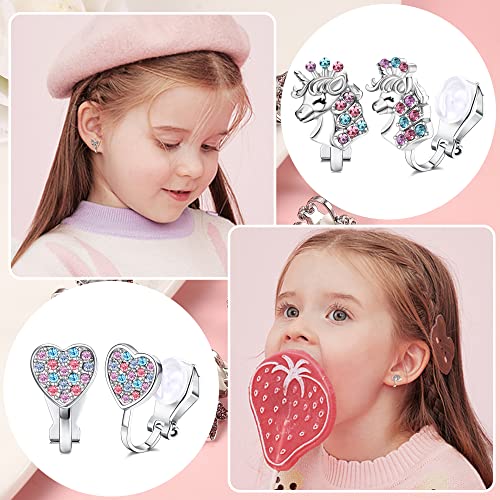 FIBO STEEL Cute Clip on Earrings for Women Hypoallergenic Heart Butterfly Flower Clip On Earrings for Non Pierced Multicolored Clip Earrings Sets3