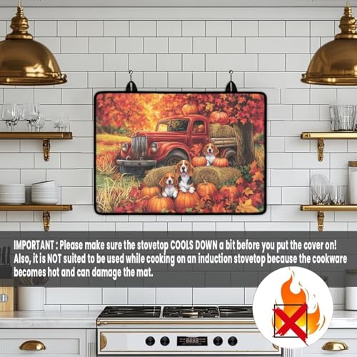 Image of Puppy Pumpkin Cat Stove Top Covers for Electric Stove, Heart Resistant Dish Drying Mats, Extra Large Countertop Mat for Kitchen, Folding Mat,Thanksgiving Decor