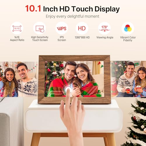 Uhale Digital Picture Frame 32GB Storage 10.1 Inch Wood WiFi Electronic Photo Frames SD Card Slot IPS Touch Screen HD Display Auto Rotate Slideshow Share Videos Photos Instantly Send Wishes Remotely - image 4