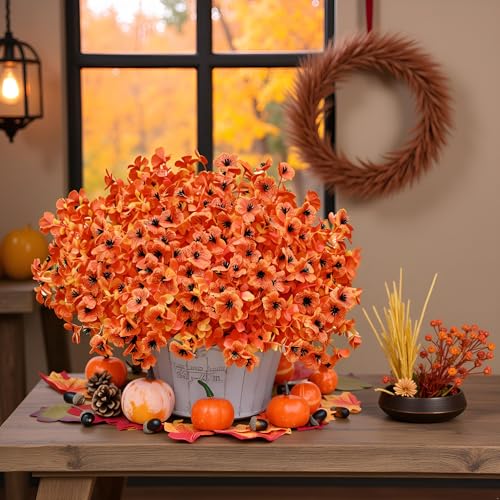 Artificial Mums Fall Flowers for Outdoors Indoor Garden Home Decoration, Faux Daisy with Eucalyptus Leaves Fake Plants Greenery for Porch Patio Hanging Planter, 12 Bundles