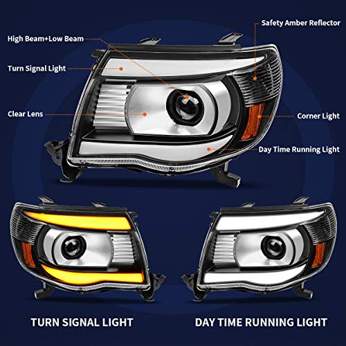 AUTOSAVER88 Headlights Assembly Compatible with 2005 2006 2007 2008 2009 2010 2011 Tacoma Projector Headlamp with Yellow Sequential Turn Signal Light Black Housing Clear Lens (LED DRL) by AUTOSAVER88 - Image 2