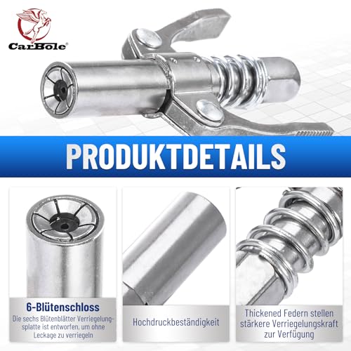 CarBole Einhand Fettpresse 8000PSI,mit Coupler für Fettpresse und 18inch Flexschlauch und 6inch Verlängerungsrohr aus Metall,mit Zwei Düsen,Kompatibel mit 400cc Tintenpatrone,Blau
