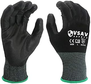 VSAV Safety 15 pairs Ultra-thin PU Coated Gloves with 13 Gauge Nylon/Polyester Shell, Ideal for Precision Works (Large, Black)