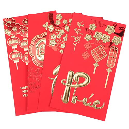 Kisangel 42 Stück vietnamesische rote Umschläge Jahr des Kaninchen, rote Verpackung, Glücksgeldumschläge, Hong Bao, rote Umschläge, Neujahrsparty-Dekorationen (Stil 1) Cover