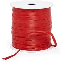 Paper Mart Red Raffia Ribbon, Matte Finish, 1/4 Inch Wide, 100 Yard Craft Ribbon Roll
