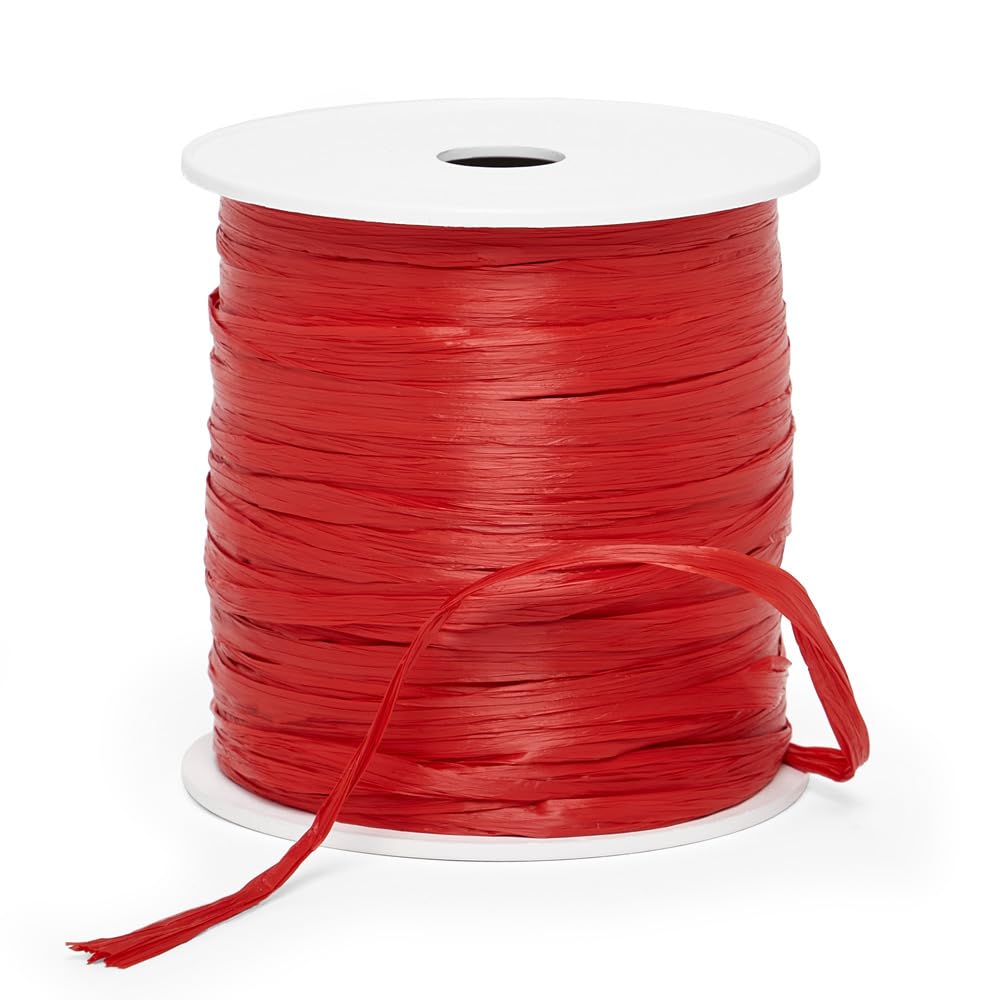 Paper Mart Red Raffia Ribbon, Matte Finish, 1/4 Inch Wide, 100 Yard Craft Ribbon Roll