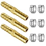 YuanTenhwy Metals Splicer Mender,3 PCS 3/8"(10mm) Brass Hose Barb Fittings, With 6 PCS Stainless Ste