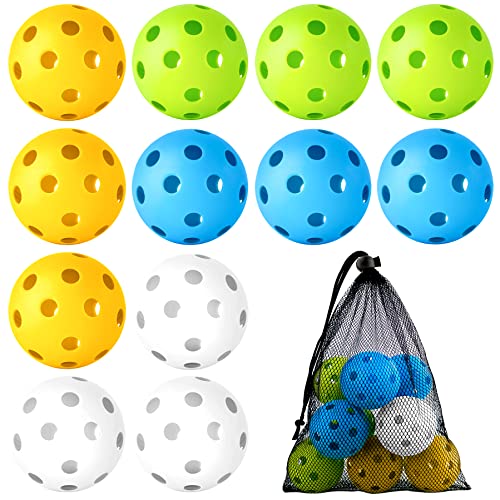 Coopay 12 Pack Baseball Practice Balls Plastic Training Balls Lightweight Hollow Softballs with a Drawstring Bag for Hitting, Baseball Training Indoor Outdoor Use (Green, Blue, White, Yellow)