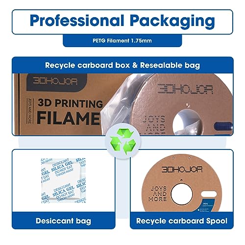 Image of 3DHoJor PETG Filament 1.75mm Solid Blue, 3D Printing Filament 1kg Spool(2.2lbs), 3D Filament 1.75mm Dimensional Accuracy + /- 0.03mm Non Tangling Non Clogging Non Stringing,Print with Most 3D Printers