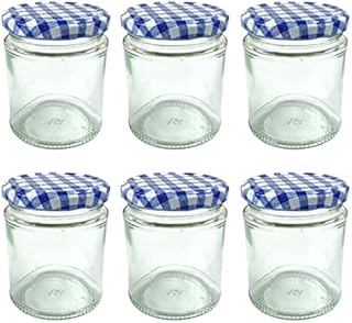 Nutley's 190ml Round Glass Jar with Screw-Top Lid - Blue Gingham (Pack of 6)