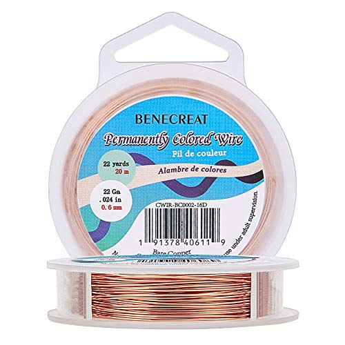 BENECREAT 22Gauge/0.6mm Bare Copper Wire with Oil Coated, Tarnish Resistant Copper Wire for Jewelry Craft Making, 66 Feet/20m