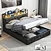 PerGar Bett 140x200 mit LED und USB, Polsterbett mit Hydraulisch stauraum, Kopfteil mit Stauraum, Doppelbett, Stauraumbett, Bettgestell, Lattenrost, schwarz, PU-Leder, Ohne Matratze