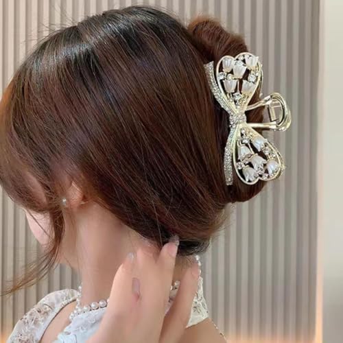 Image of Diversa Rhinestone Golden Claw Clip, Embellished Korean Clutcher, Non- Slip Metal Claw Clip for Girls, Fancy Clutcher for Women, Pack of 1 (Bow)