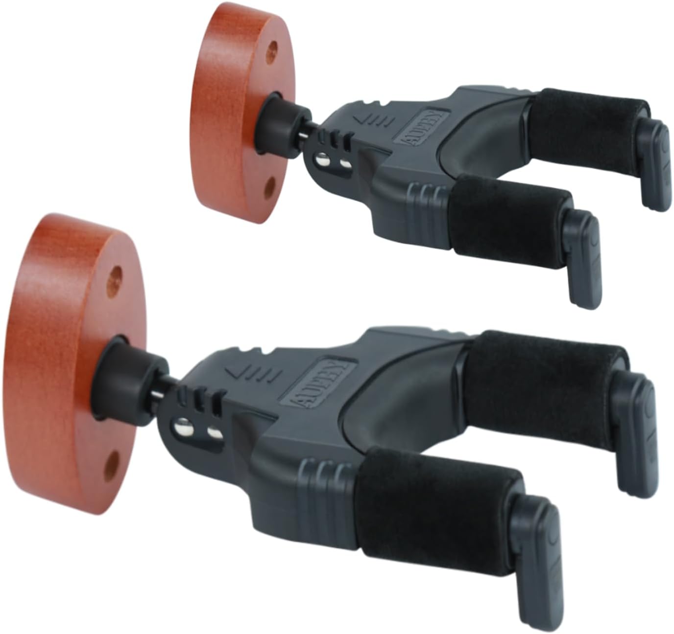2-Pack Guitar Wall Hanger, Auto-Lock Guitar Wall Mount with Nitro-Safe Velvet, Universal Holder for Acoustic/Electric/Bass Guitars - Wall Guitar Mount Value Set (Wood Red)