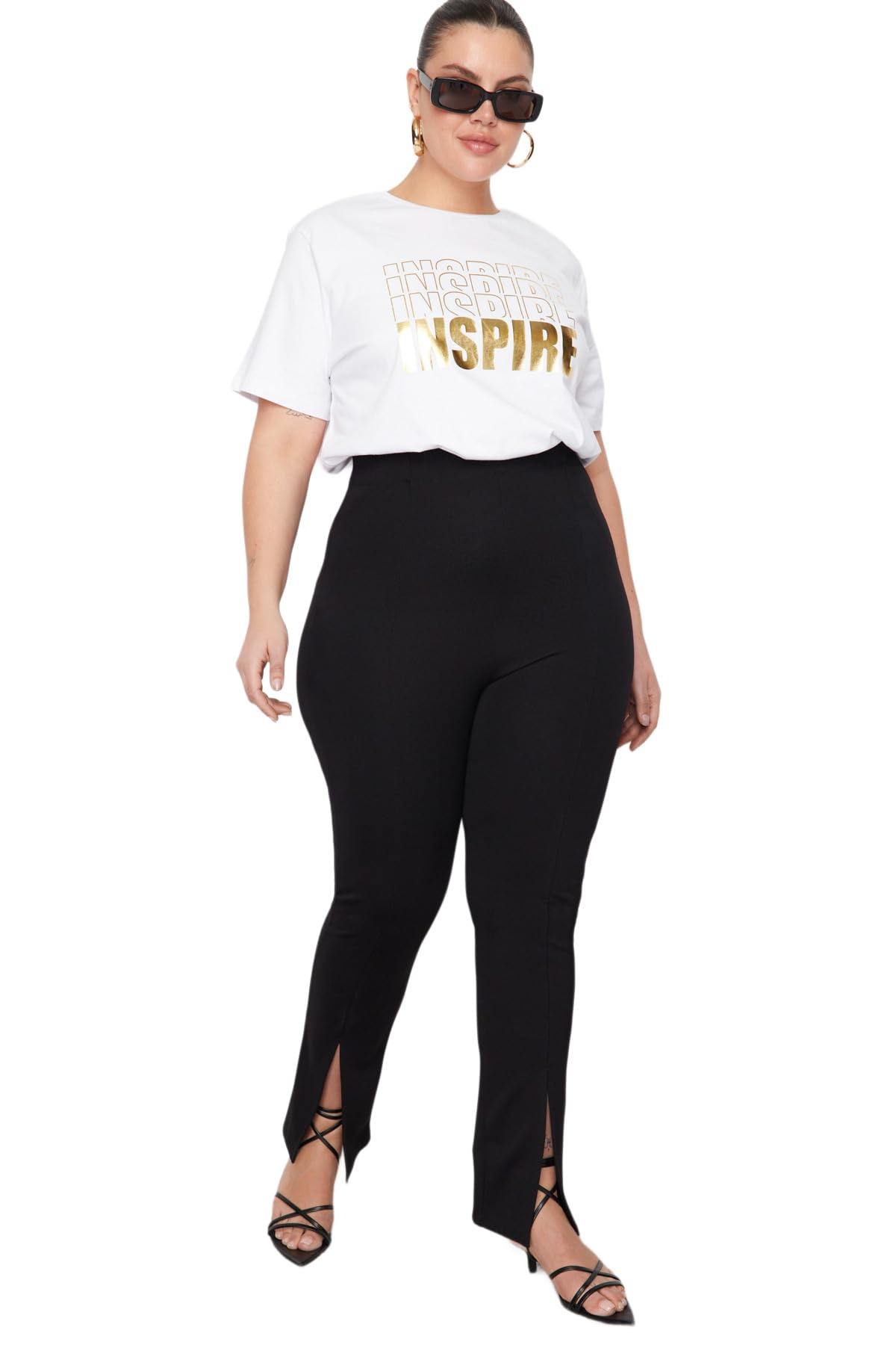 Trendyol Women Normal Waist Wide Leg Slim Fit Plus Size Pants Black