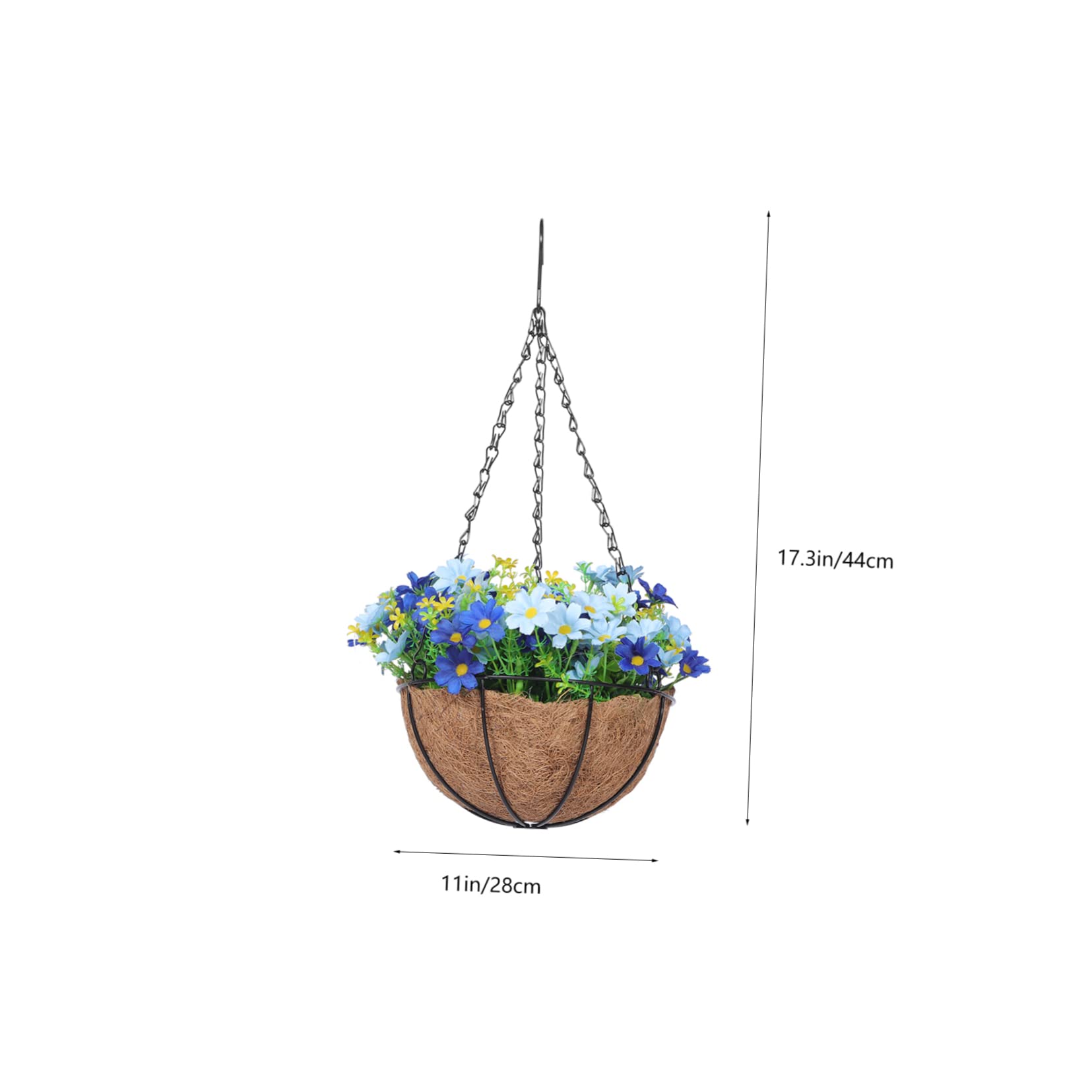 Hängender Kunstblumenkorb mit Schleife, Eisen, Kunststoff, Kokosfaser