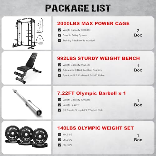 Image of JELENS C21 Power Cage, 2000LBS Multi-Function Power Rack with Independent Dual Pulley System, All-in-One Squat Rack for Cable Crossover, Home Gym Workout Machine