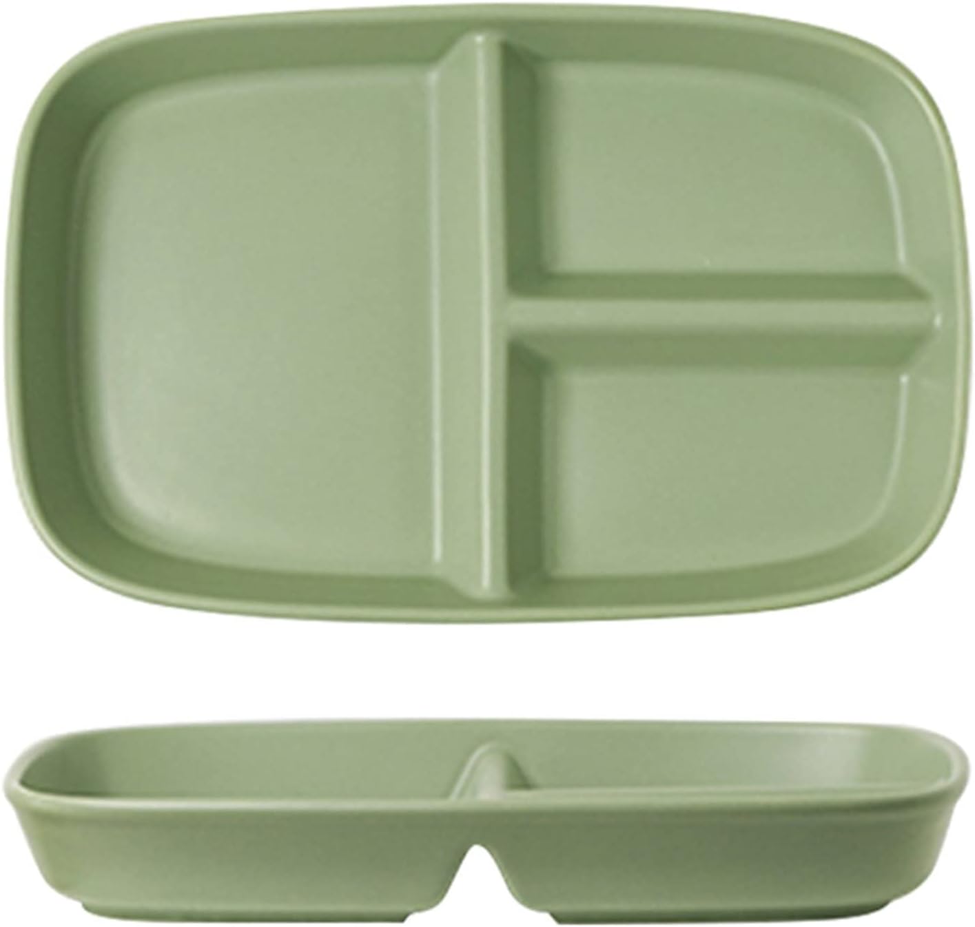 Weight Management Tableware - Cream Color Quantitative Fat Loss Plate Rectangle 3 Section Compartment Divided Plates for Adults Portion Control (Color : Khaki)