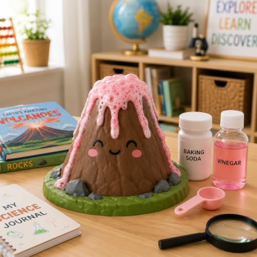 Juju Reusable Volcano Science Model – Erupting Baking Soda and Vinegar Experiment Set with Measured Jars and Scoop – Molded 8 Inch Desktop Science Kit for Home and Classroom – Repeat Eruptions - Image 3