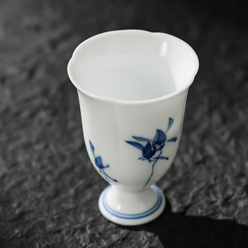 GSOUL Kungfu Tea cup Retro Hand-painted Phalaenopsis High-foot Teacup Men's Ceramic Kung Fu Tea Set Host Cup Home Office Drinking Small Tea Cups