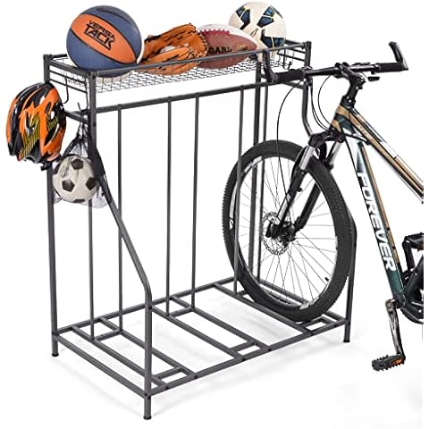 ikkle Bike Stand Rack, Bike Parking Stand for 3 Bikes, Sports Storage Station, Great for Road,Mountain,Hybrid, Kids Bicycle, Floor Bicycle Garage Organizer and Indoor Outdoor Sports Storage Rack Cover