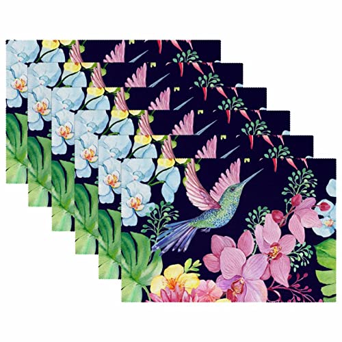 Set de table vintage oiseau et fleur de table rectangulaire lavable lot de 6