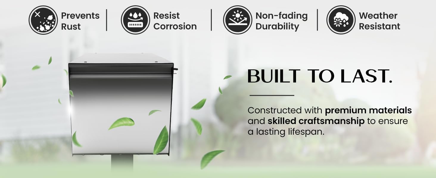 Movo Home Walter Post Mount Mailbox, Modern Curbside Stainless Steel, Large Locking, Black