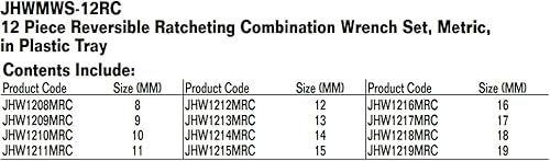 Miniatura 3 de Williams MWS-12RC Juego de llaves combinadas de trinquete reversibles métricas de 12 piezas