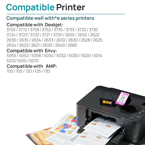 65XL Ink Cartridges Black/Color Combo Pack Replacement for HP Ink 65 65XL High-Yield Works with DeskJet 3755 3772 3722 3752 3700 Series; 2622 2652 2600 Series; Envy 5055 5052 5014 5000 Series T0A36AN