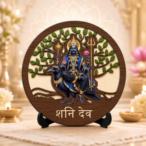 Image of Shani Dev Wooden Murti for Home Mandir, Prayer Room, Table Top Decor & Spiritual Gifting - 5x5 Inch