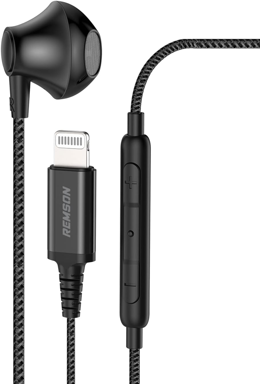 REMSON [Apple MFi Certified] Wired Mono Stereo Headset/Headphone/Earphone/Earbud with Lightning Connector Hi-Fi with In-Line Remote Compatible for iPhone 14 13 12 11 Pro Max iPhone XS Max (Black)