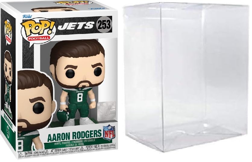 CLARKtoys NFL Funko Pop! Aaron Rodgers (New York Jets) Vinyl Figure #253, with Protector Case, Green/Brown