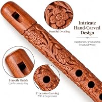 IBLAY 13 Inch Traditional Sheesham Wood Flute, Hand Carved Woodwind Musical Instrument with 6 Finger Holes, Decorative Brown Finish, Pack of 1 — image 5