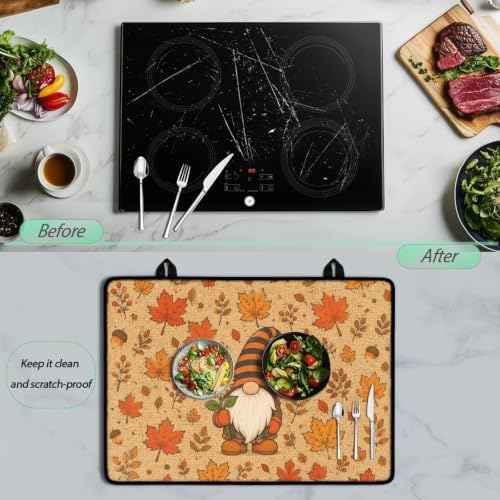 Image of Induction Stove Top Cover Protector Autumn Flat Top Stove Cover Mat Universal Stove Top Cover for Electric Anti-Scratching Cooktop Mat, 29 x 21 Inch, Gnome Fall Leaf Berry Acorn Print